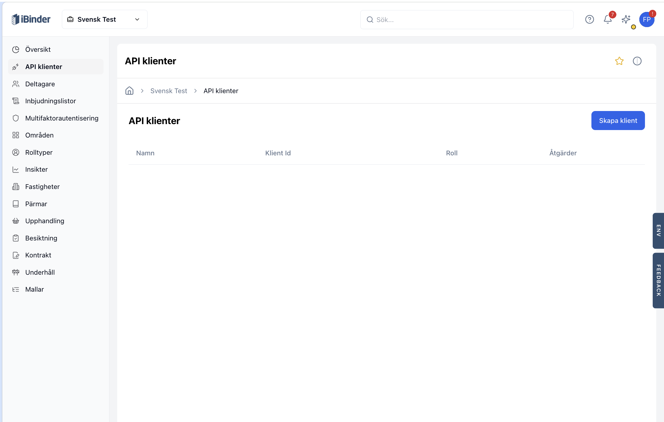Empty API clients list